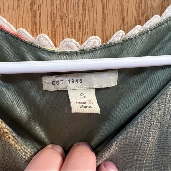 C est 1946 Sage Green Floral Tunic Top / Mini Dress w/ Lace Detail Size Small - Picture 5 of 7